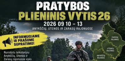 Primename: Zarasų rajone vyks karinės pratybos „Plieninis Vytis 26“